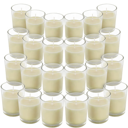 Belle Vous Unscented Clear Glass Filled Votive Candles (24 Pack) - 12 Hour Burn Time - Clear Glass Holders with Hand Poured Warm White Wax Candles -