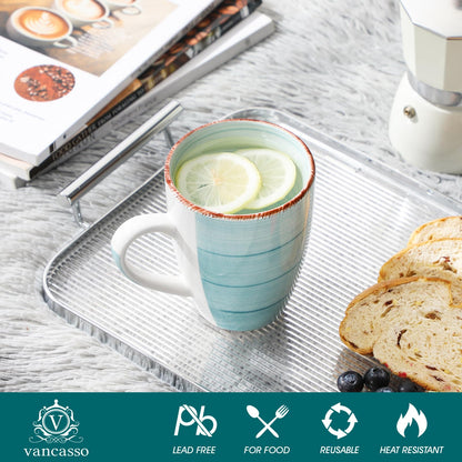 vancasso Bonita Large Mugs Set of 6, 500ml Stoneware Coffee Cup and Mug, Microwave & Dishwasher Safe Tea Cups, Mugs for Hot Drinks, Cool Color