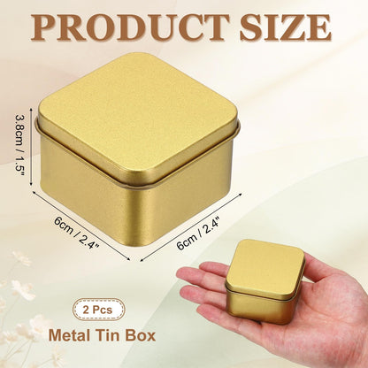 sourcing map 2Pcs Metal Tin Box, 2.4x1.5 Square Empty Tinplate Containers with Lid Portable Storage Box Candy Jars for Valentine's Day