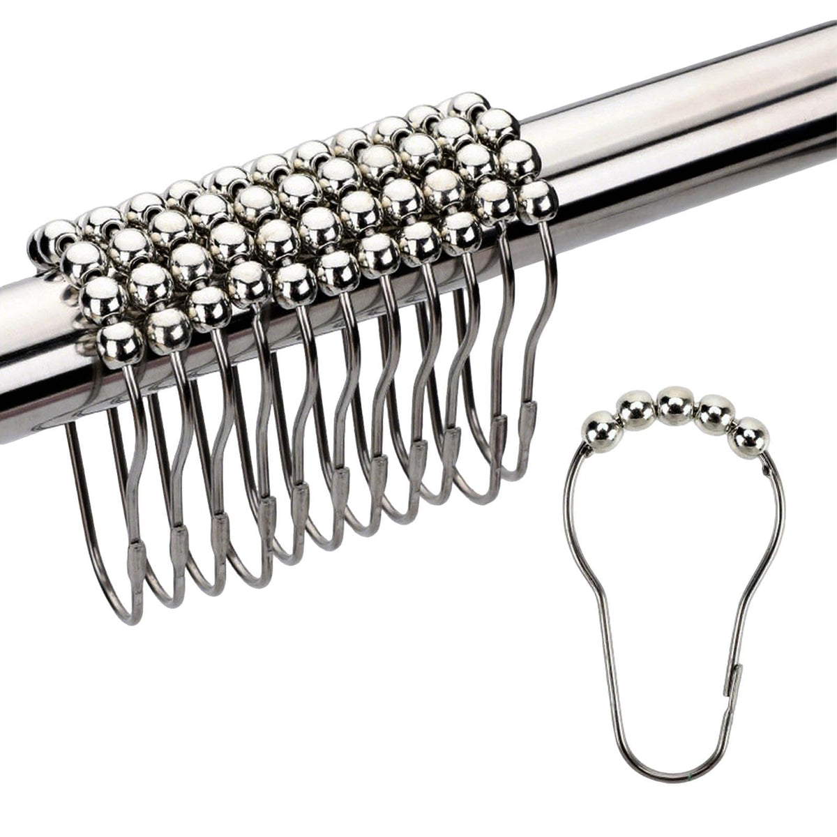12 Pcs Stainless Steel Shower Curtain Hooks, Shower Curtains Rings, Shower-Rod Rail Rings for Bathroom Curtains Rods, Easy To Open, Close & Install