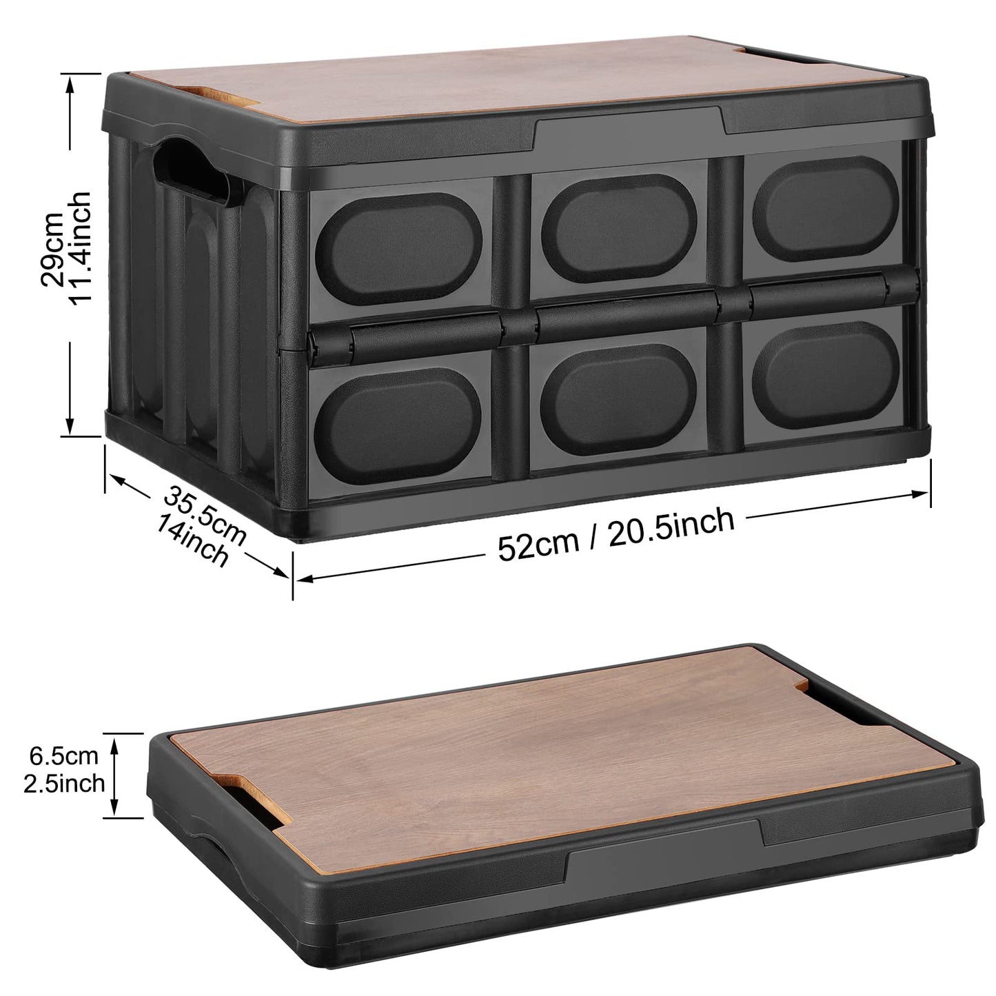 Collapsible Storage Box 55L Folding Storage Bin with MDF Lid Storage Container Shelf Basket Cloth Closet Car Organizer Outdoor Picnic Transport Box