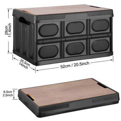 Collapsible Storage Box 55L Folding Storage Bin with MDF Lid Storage Container Shelf Basket Cloth Closet Car Organizer Outdoor Picnic Transport Box