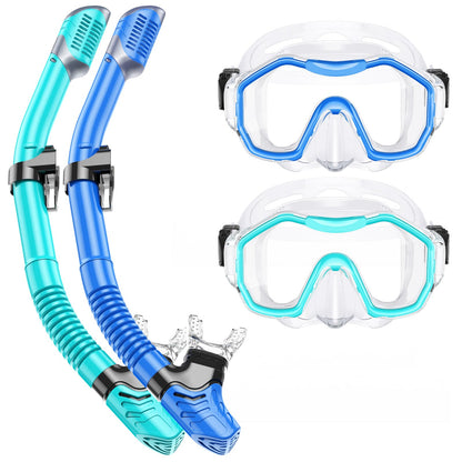 Lealinga Snorkel Set Adults 2Pack, Snorkel Mask Anti-Fog Panoramic View Diving Mask Dry Top Snorkel Kit with Travel Bag Diving Set for Snorkeling