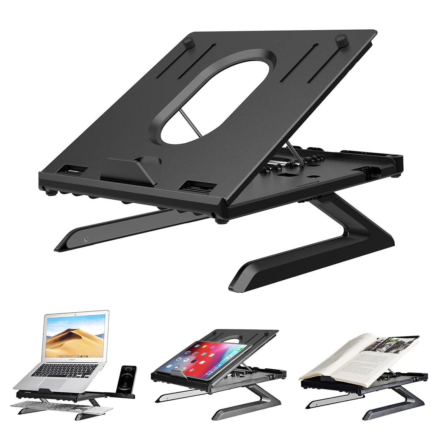 Urlixin Laptop Stand 9 Adjustable Height - Laptop Riser with Foldable Legs & Cell Phone Holders for Desk