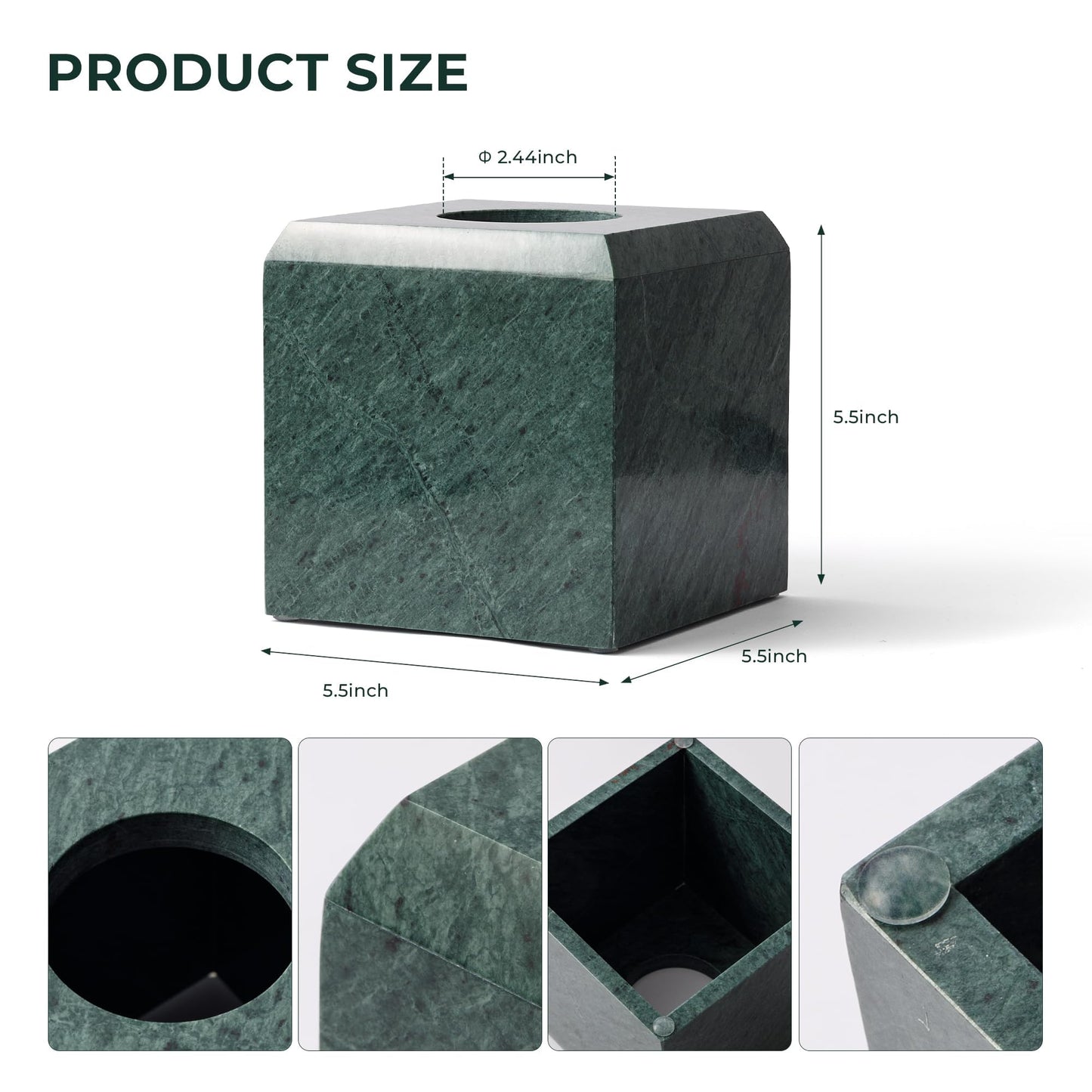 WORHE Tissue Box Cover Italy Natural Marble Stone Heavy Duty Square Cube