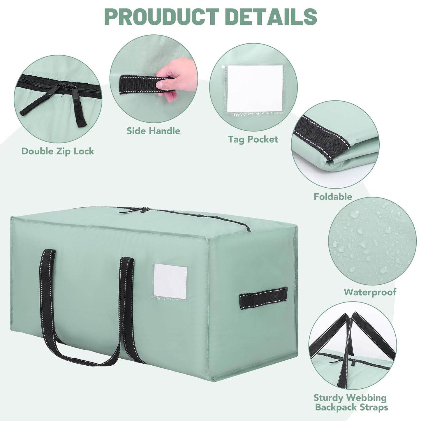 Dntorx 8 Pack 90L Moving Bags, Heavy Duty Waterproof Storage Bags, Green