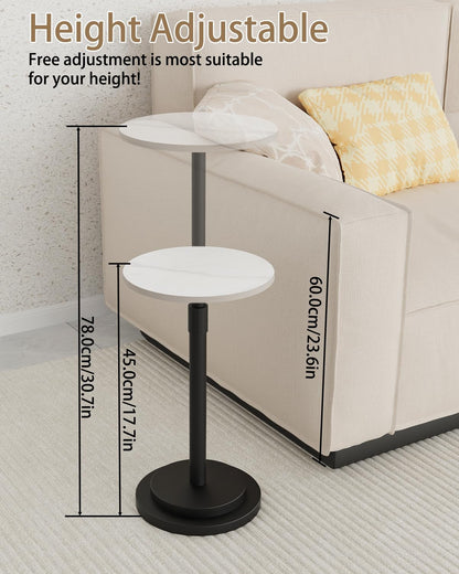 GUOHNHE Round End Table, Height Adjustable Drink Stand, 1 Pack, White