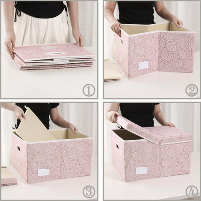 Prandom Storage Boxes with Lids Large.Rose Pattern Fabric Decorative Storage Box, Really Useful Box,Clothing Storage,Cubes