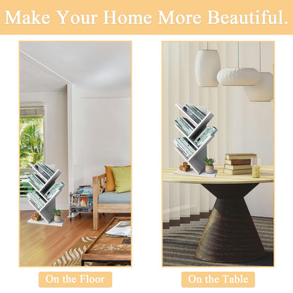 Tree Book Shelf 60 cm, 4-Tier Small Bookcase, Floor Free Standing Bookshelf, Desktop Bookcase, Display Book Magazine CDs Rack