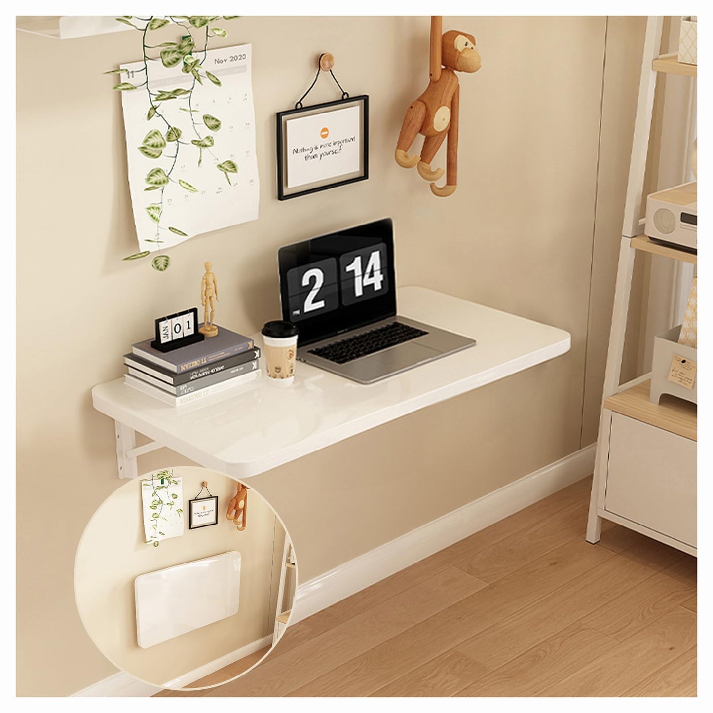 MIYUEWU Wall Mount Folding Table, Space-Saving Wall Mounted Desk Drop-Leaf Workbench Laptop Desk Floating Dining Table for Laundry Room Home Office