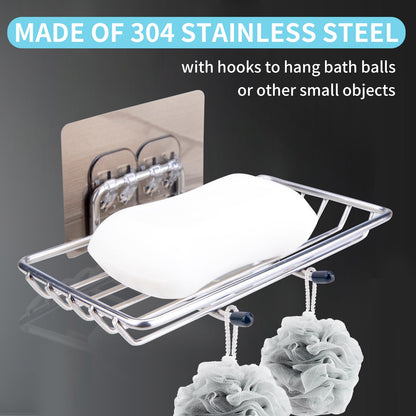 2 Pack Self Adhesive Bar Soap Dish Holder,Stainless Steel Wall Mounted,Waterproof,Drill-Free Soap Tray For Shower Bathroom Kitchen, Silver