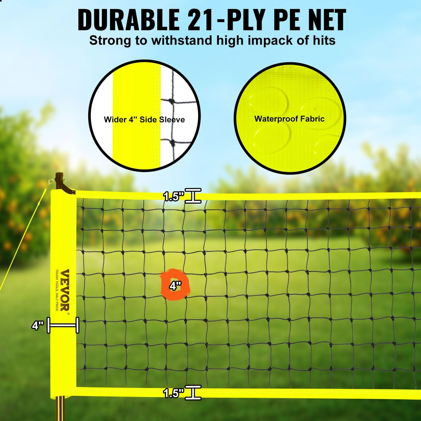 VEVOR Outdoor Portable Volleyball Net System, Adjustable Height Steel Poles, Professional Volleyball Set with PVC Volleyball, Pump, Carrying Bag,