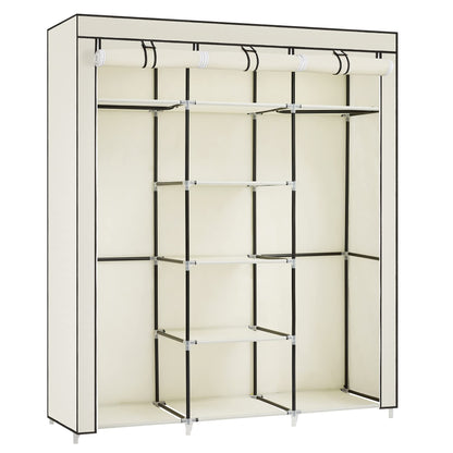 Songmics Folding Wardrobe, Fabric Closet, Foldable Wardrobe with 2 Clothes Rails, 175 x 150 x 45 cm, Beige RYG12M