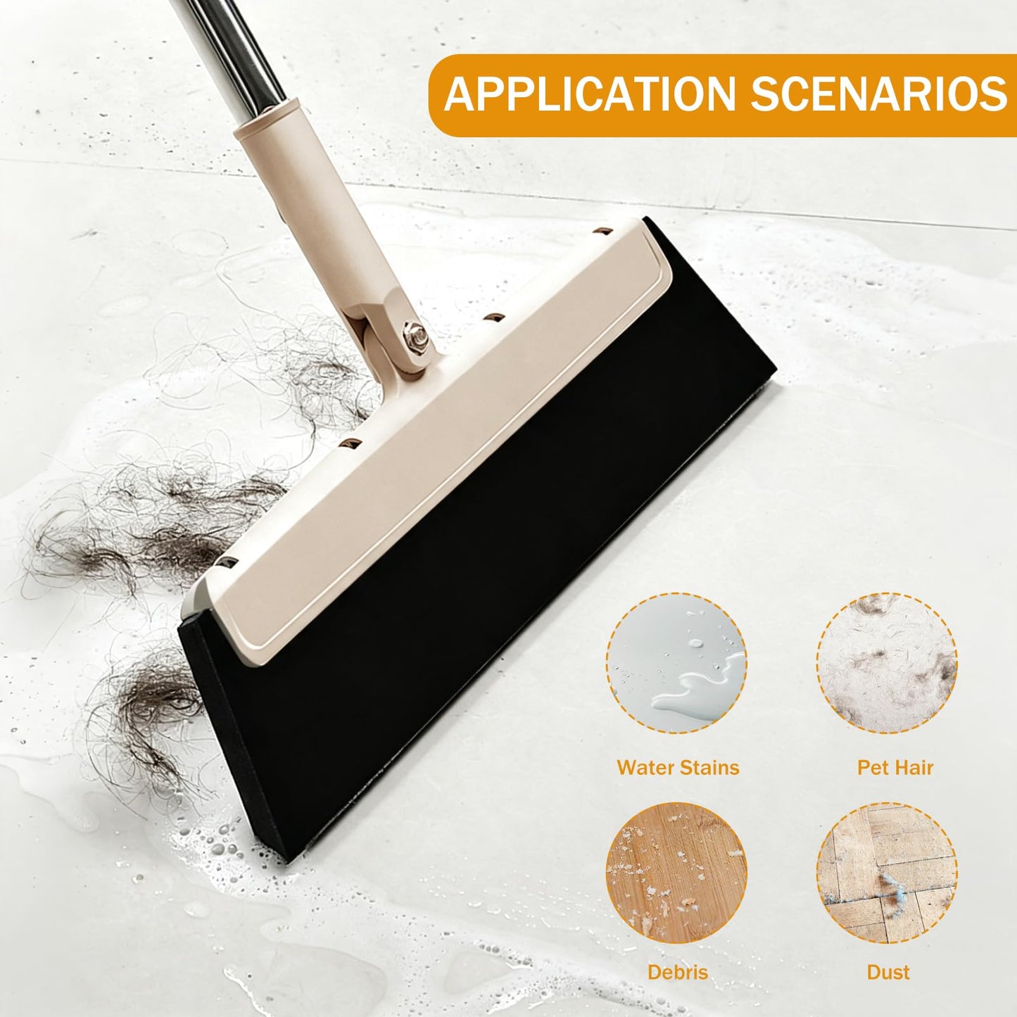 Floor Squeegee with Long Handle, Foam Squeegee Mop for Wet Room, Shower Cleaner Scraper, Floor Sweeper Wiper Broom