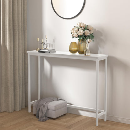 VASMIA Console Table, Slim Entryway Table, Narrow Sofa Table, 100cm Bamboo Hallway Table for Entryway, Living Room, Bedroom, Foyer, White
