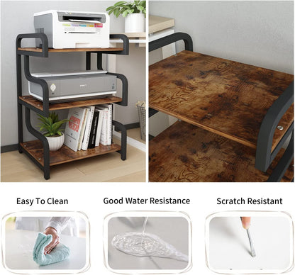 PUNCIA 3-Tier Printer Stand with Storage Movable Printer Table on Wheels
