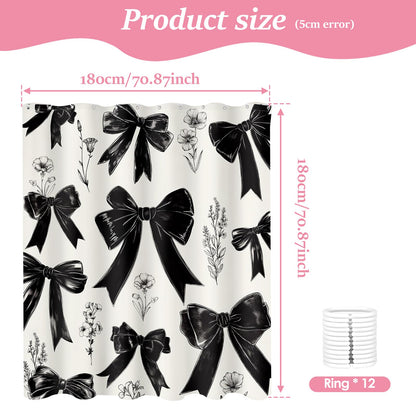 VAVPUP Bow & Floral Shower Curtain Waterproof with 12 Reinforced Hooks Digital Printed Waterproof Polyester Bath Curtain,Mold Resistant & Machine
