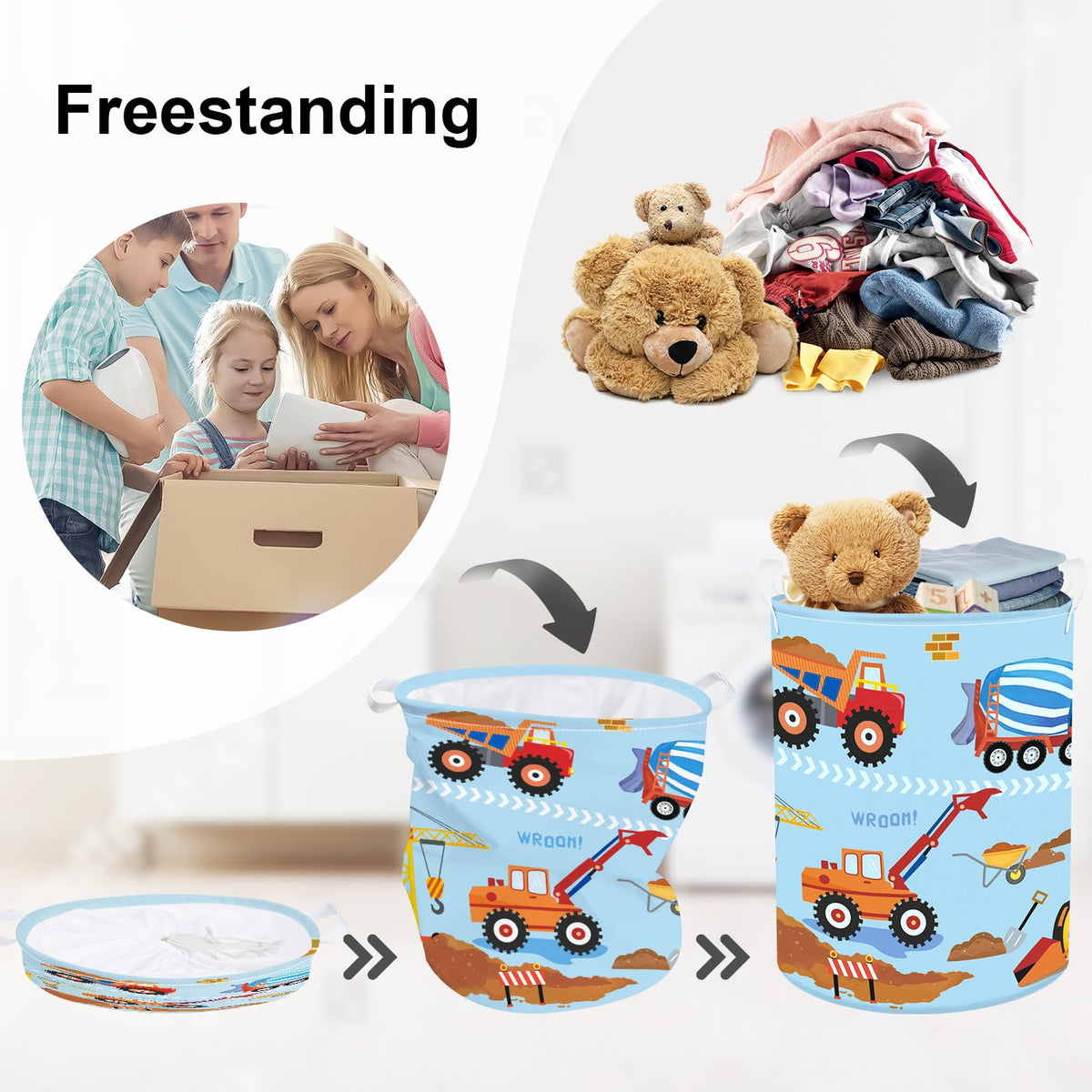 HUUMONSS Foldable Laundry Hmaper Large Kid Toy Basket, 63L