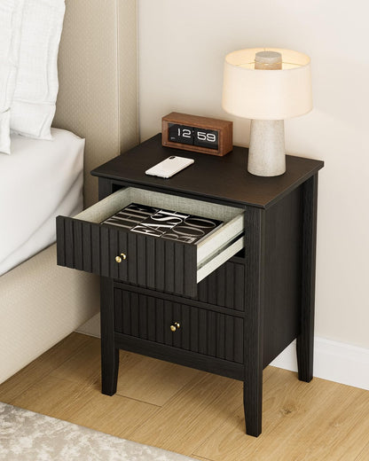 HEYZOEY Black Country Bedside Table, 3 Fluted Drawers, 17.8×13.3×24 in