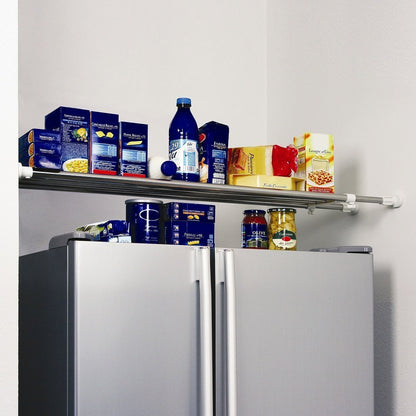 BAOYOUNI Expandable Wardrobe shelf Tension Rod Metal Airing Cupboard Shelving Unit Storage Organiser Extendable Closet Clothes Hanger Dividers
