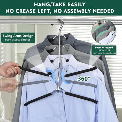 Coat Hangers, ZriEy 6 Tier Folding Non Slip Foam Padded Space Saving Clothes Hangers, Black Metal Coat Racks Adult
