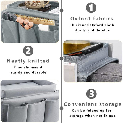 Sofa Armrest Organizer Candy Organizer with Tray & 5 Pockets, Foldable Couch Arm Rest Storage Bag Sofa Armchair Hanging Storage with Cup Holder for