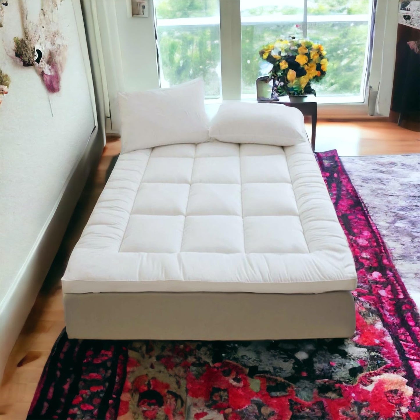 VL Mattress Topper Double Size 10cm Thick Microfiber Quilted Fluffy and Soft Mattress Protector with Strong Corner Straps for Firm Grip WHITE (10cm