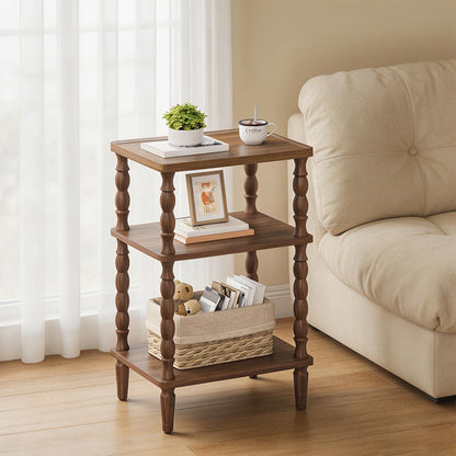 HOOBRO Side Table, 3-Tier Small Table with Solid Wood Legs, Retro Bedside Table Sofa Table with Open Shelf, Nightstand, Accent Table for Small Space