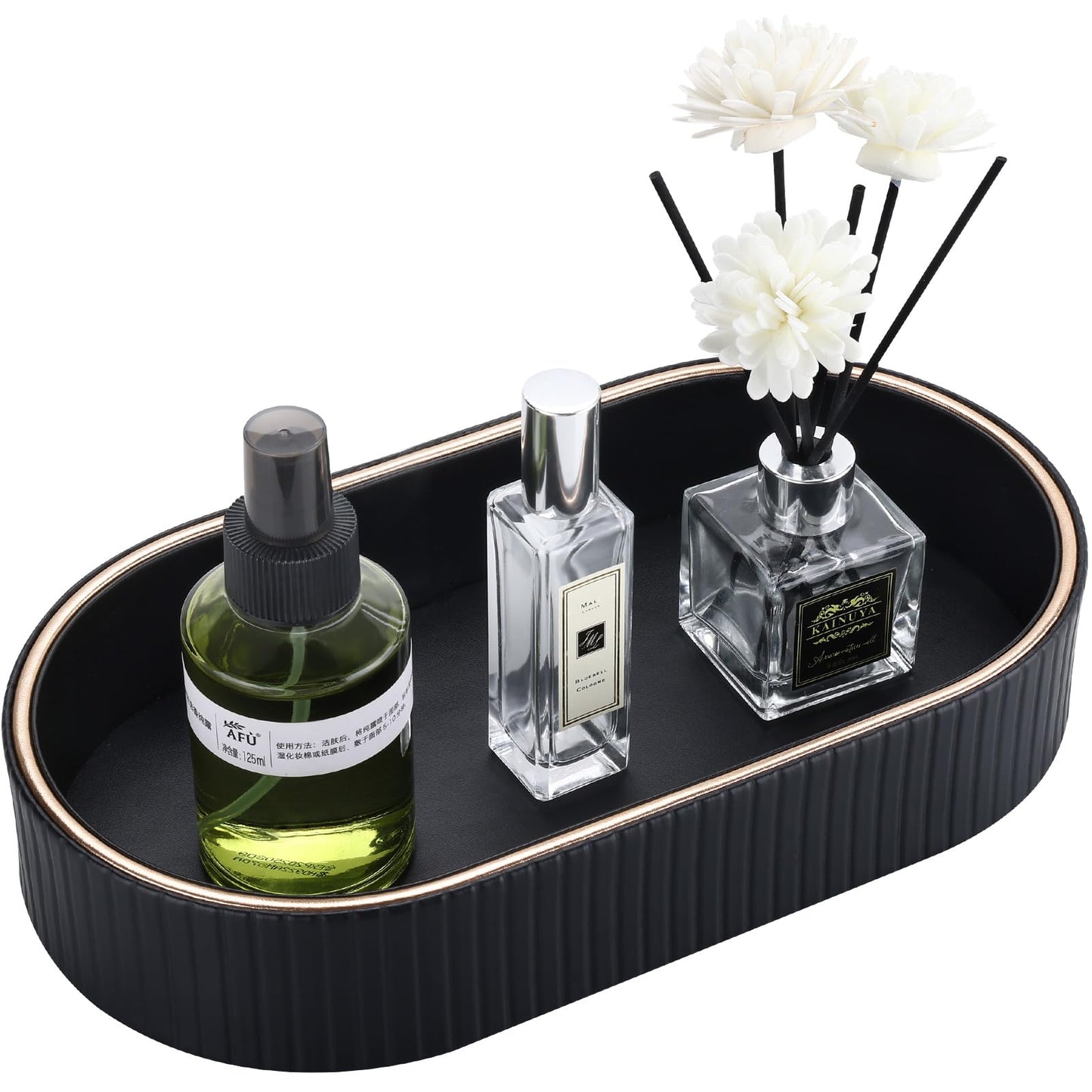 GORESE Bathroom Tray, Leather Oval Decorative Tray Bath Decor Jewelry Trays Vanity Table Tray Valet Trays for Bathroom,Dressing Table,Soap