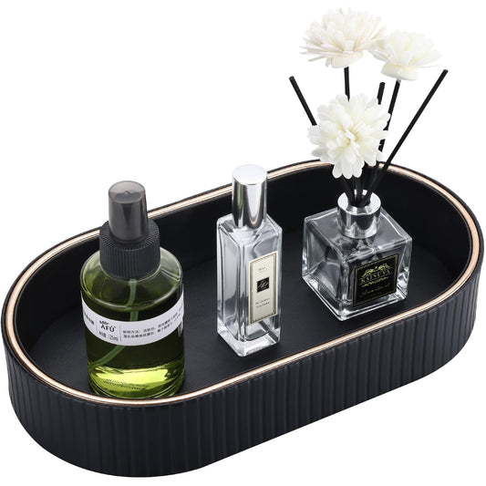 GORESE Bathroom Tray, Leather Oval Decorative Tray Bath Decor Jewelry Trays Vanity Table Tray Valet Trays for Bathroom,Dressing Table,Soap
