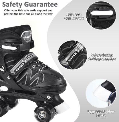 ERNAN Roller skates kids Roller boots,8 Light up Wheels and 4 Sizes Adjustable.Rollerskates for Kids Beginners, Suitable for Indoor Outdoor (White, S)