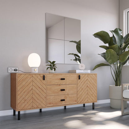 Seconique Leon 2 Door 3 Drawer Sideboard in Medium Oak Effect