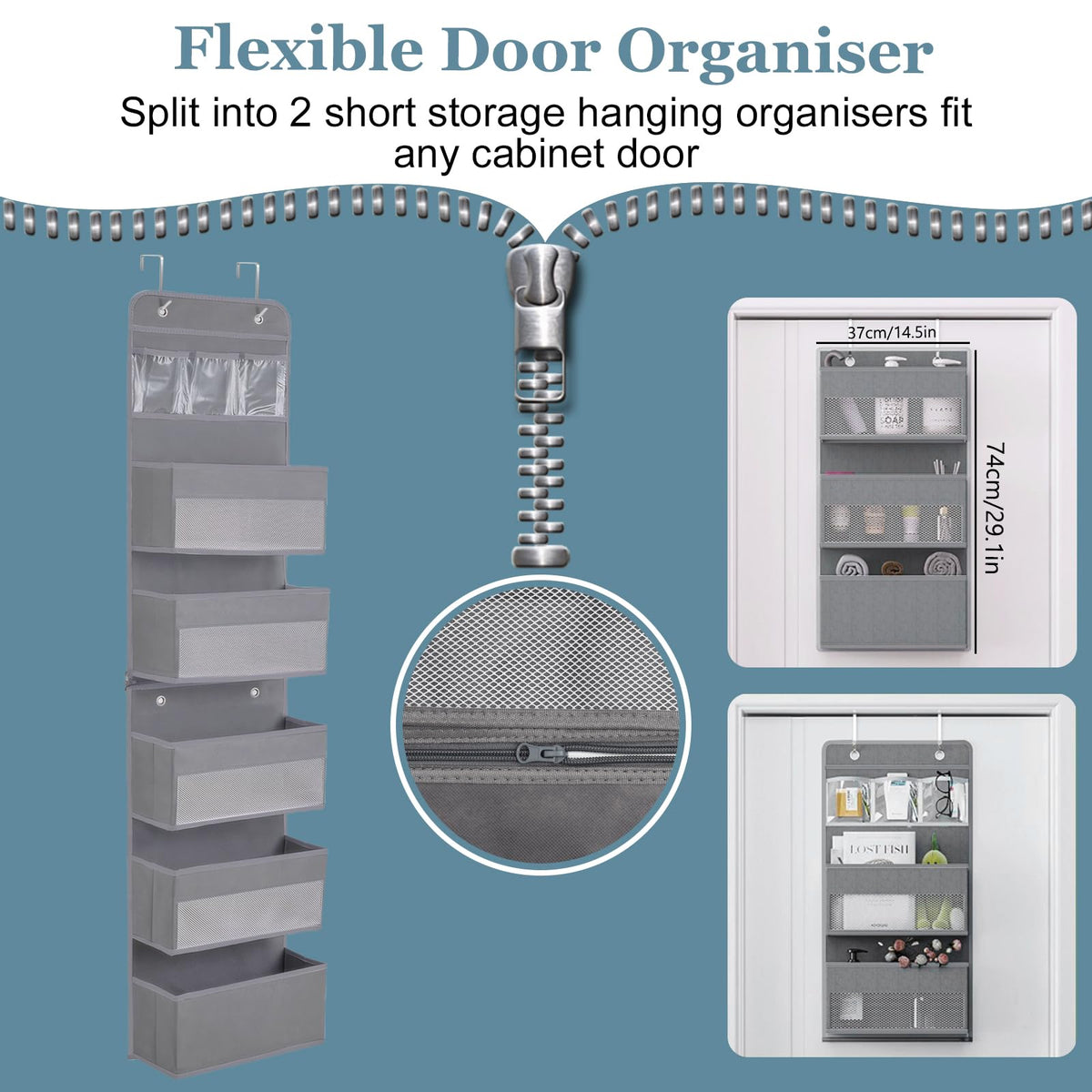 YTACREA Hanging Organizer, Removable Door Hanging Organizer with 5 Layers Storage, Door Organizers with 4 Hooks