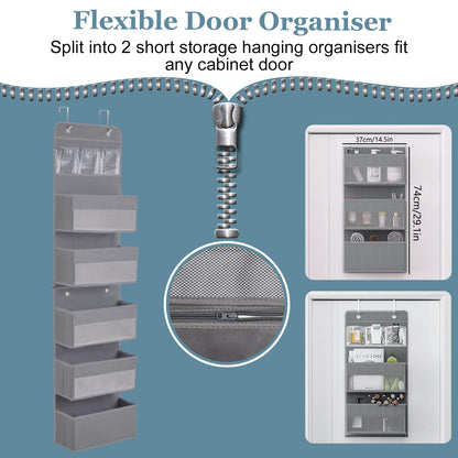 YTACREA Hanging Organizer, Removable Door Hanging Organizer with 5 Layers Storage, Door Organizers with 4 Hooks