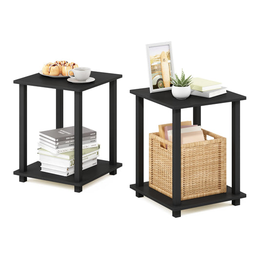 Furinno SIMPLISTIC Side Table Set of 2, 2-Tier End Table, Nightstand, Night Stand, Bedside Table, Easy Assembly, for Living Room, Bedroom, Americano