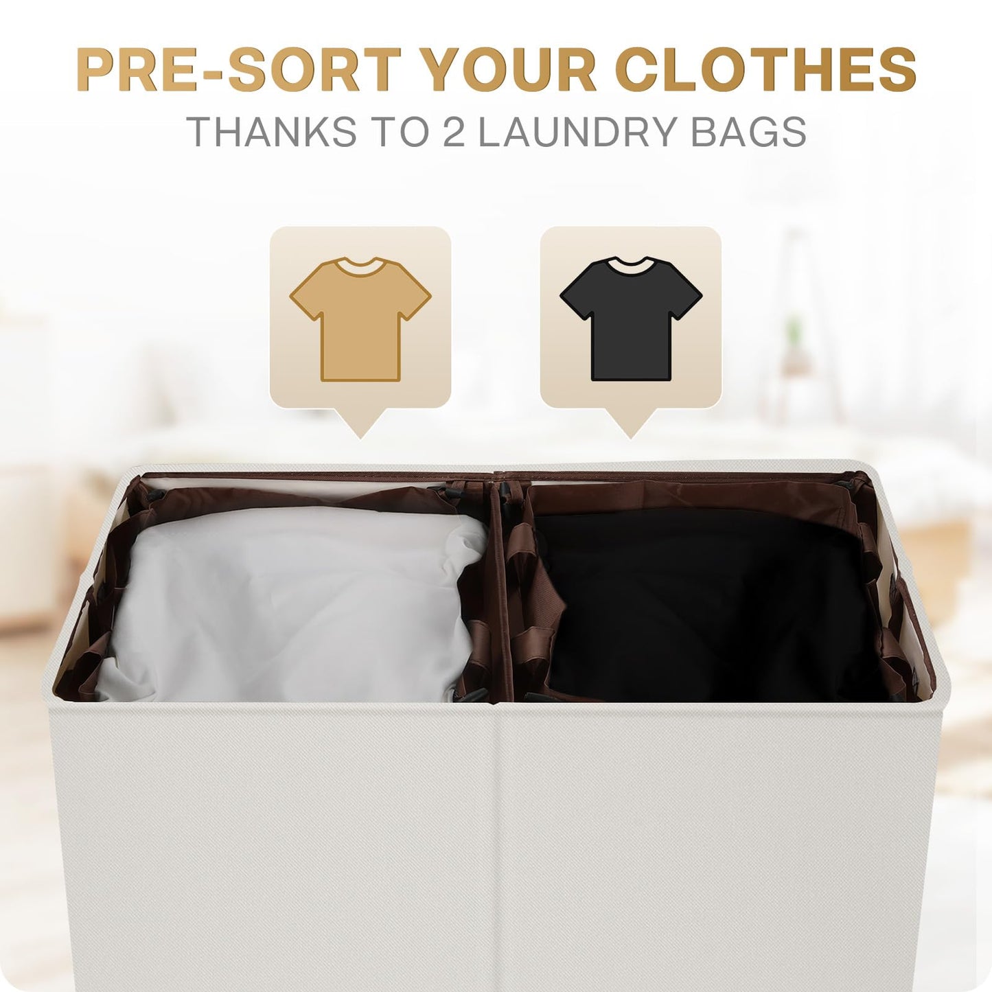 SOLEDI 145L Laundry Basket with Lid and Removable Bags, Large Laundry Hamper Collapsible Laundry Basket with 2 Compartment, Washing Basket for Laundry