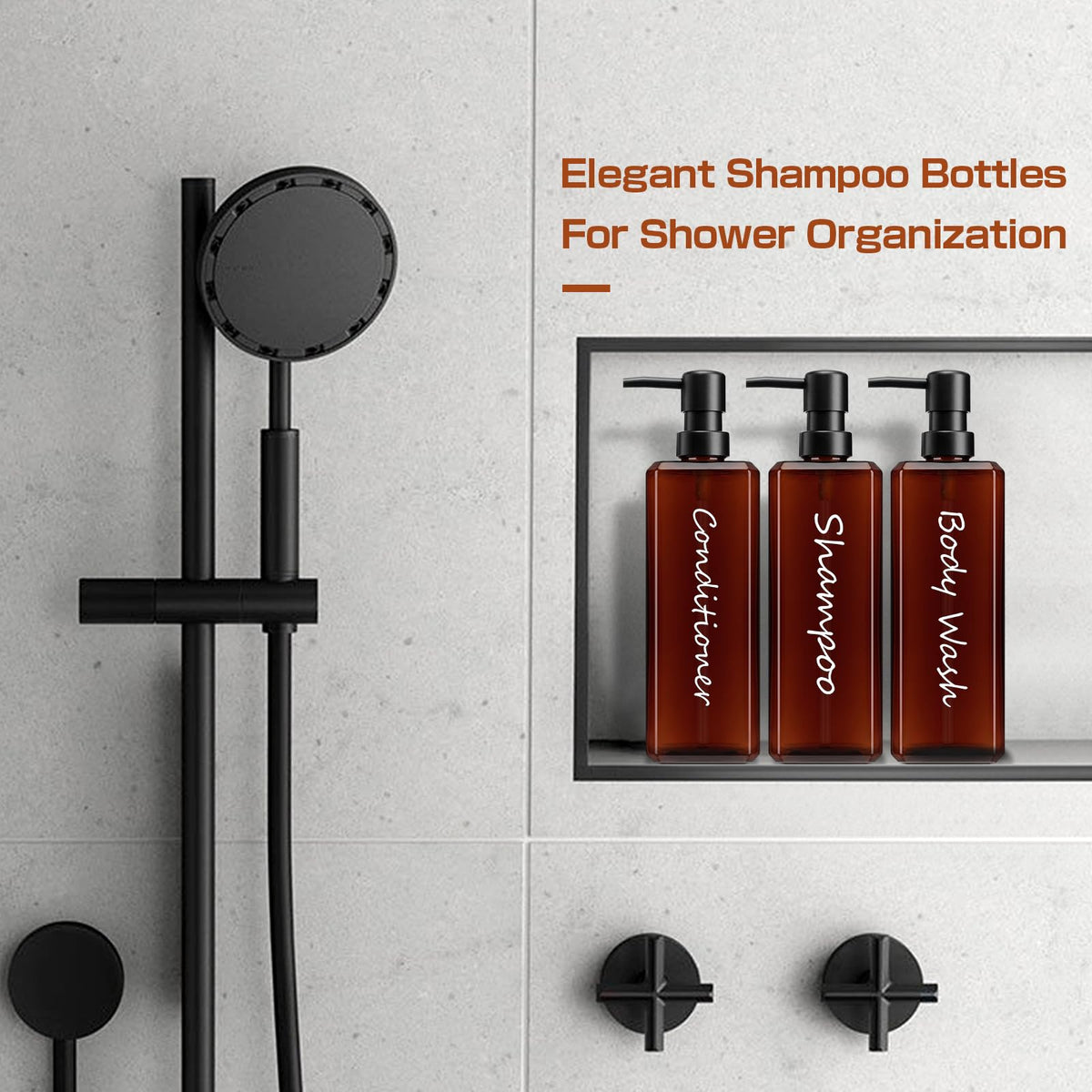 GMISUN Shampoo and Conditioner Dispenser, 17 Fl oz / 500ml Square Shower Gel Dispenser, Refillable Shampoo Bottles