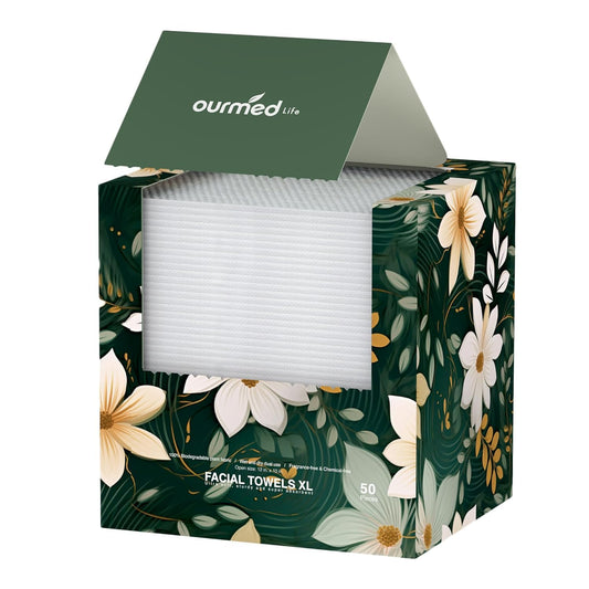 Ourmed Life Disposable Face Towel | Lint-Free Biodegradable Clean Towels | Dry Makeup Remover Wipes | Super Soft & Thick for Sensitive Skin | 10-Inch