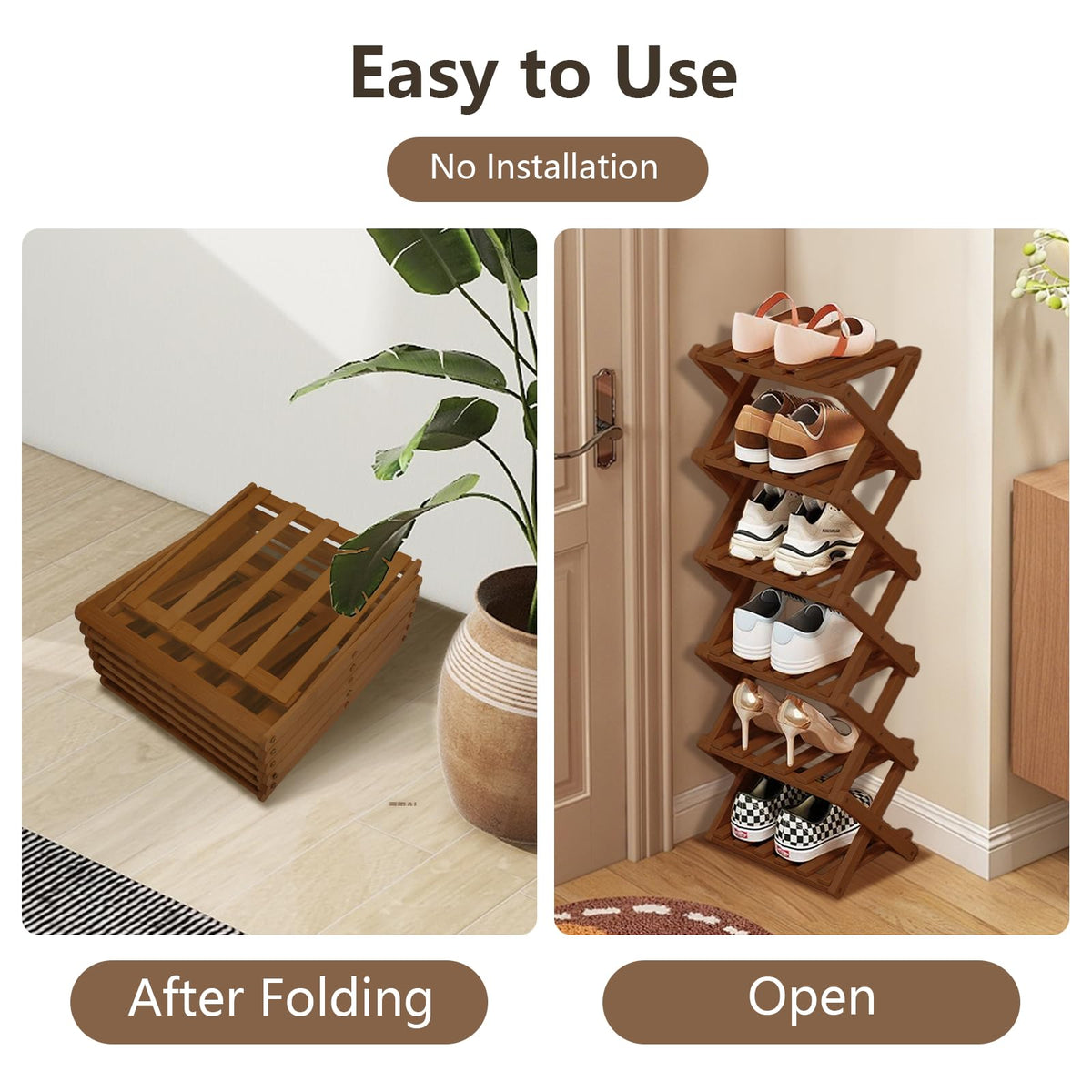 Simcat 6 Tier Natural Bamboo Shoe Rack,Space Saving Shoe Storage Organizer,Easy Assembly & Strong Design Shoes Stand Shelf Organiser for Closet