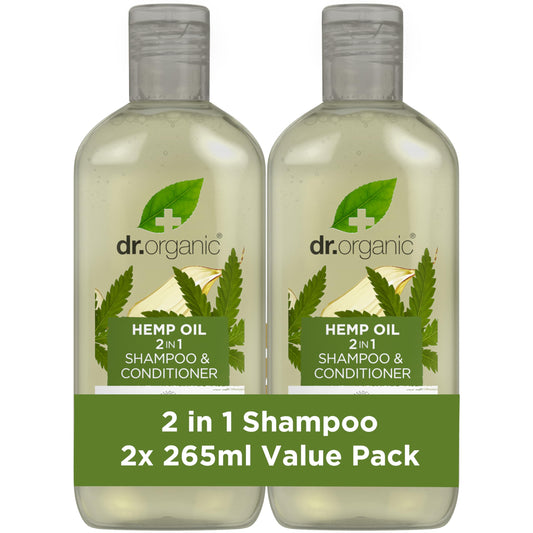 Dr Organic Hemp Oil 2 in 1 Shampoo and Conditioner Pack of 2 x 265ml, Paraben & Sulphate Free for Women & Men, Natural, Vegan, Organic