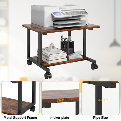Livofloral Under Desk Printer Stand with Storage Shelf, 2-Tier Industrial Mobile Printer Table for Home and Office