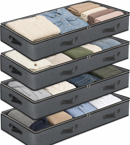 Pack of 4 Under Bed Storage Bags, 100L Large Capacity Underbed Storage Containers with Strong Handles & Clear PVC Window