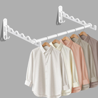 MEIJO Wall-Mounted Clothes Rack White, Foldable Wall Mounted Clothes Rail, 90° Rotation Heavy Duty Wall Clothing Drying Rack Wall Coat Rack for