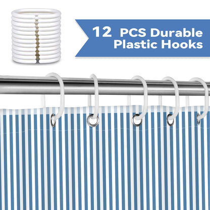 Hopomoon Blue and White Striped Shower Curtain,Vintage Blue Vertical Striped Geometric Waterproof Polyester Fabric Bath Curtain with 12 Hooks 72 x 72