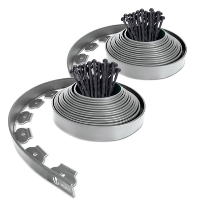 VOUNOT 20m Flexible Lawn Edging, Plastic Garden Edging Border with 60 Strong Securing Pegs, Height 5cm, Grey