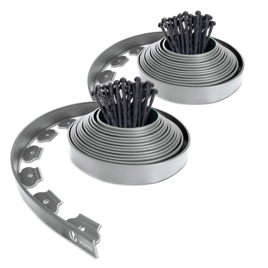 VOUNOT 20m Flexible Lawn Edging, Plastic Garden Edging Border with 60 Strong Securing Pegs, Height 5cm, Grey
