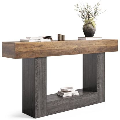 LITTLE TREE 63 Inches Long Console Table, 2-Tier Farmhouse Sofa Table Behind Couch, Large Narrow Entryway Table for Living Room