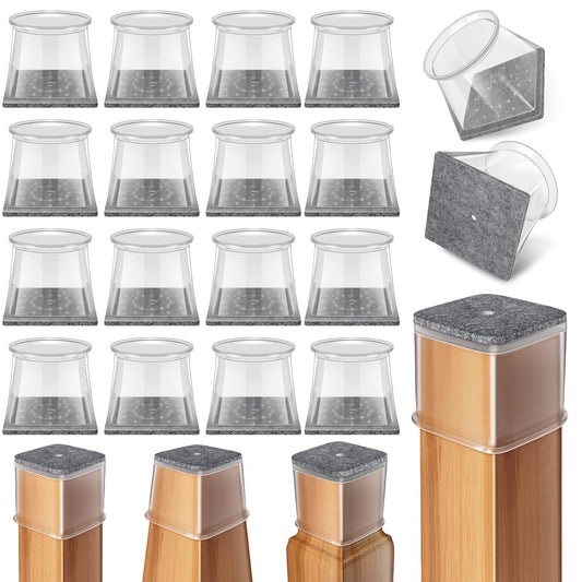 24 Pcs Chair Leg Floor Protectors Square Large, Silicone Felt Furniture Leg Pads Caps Covers for Hardwood Floors (Fit: 41-50mm)