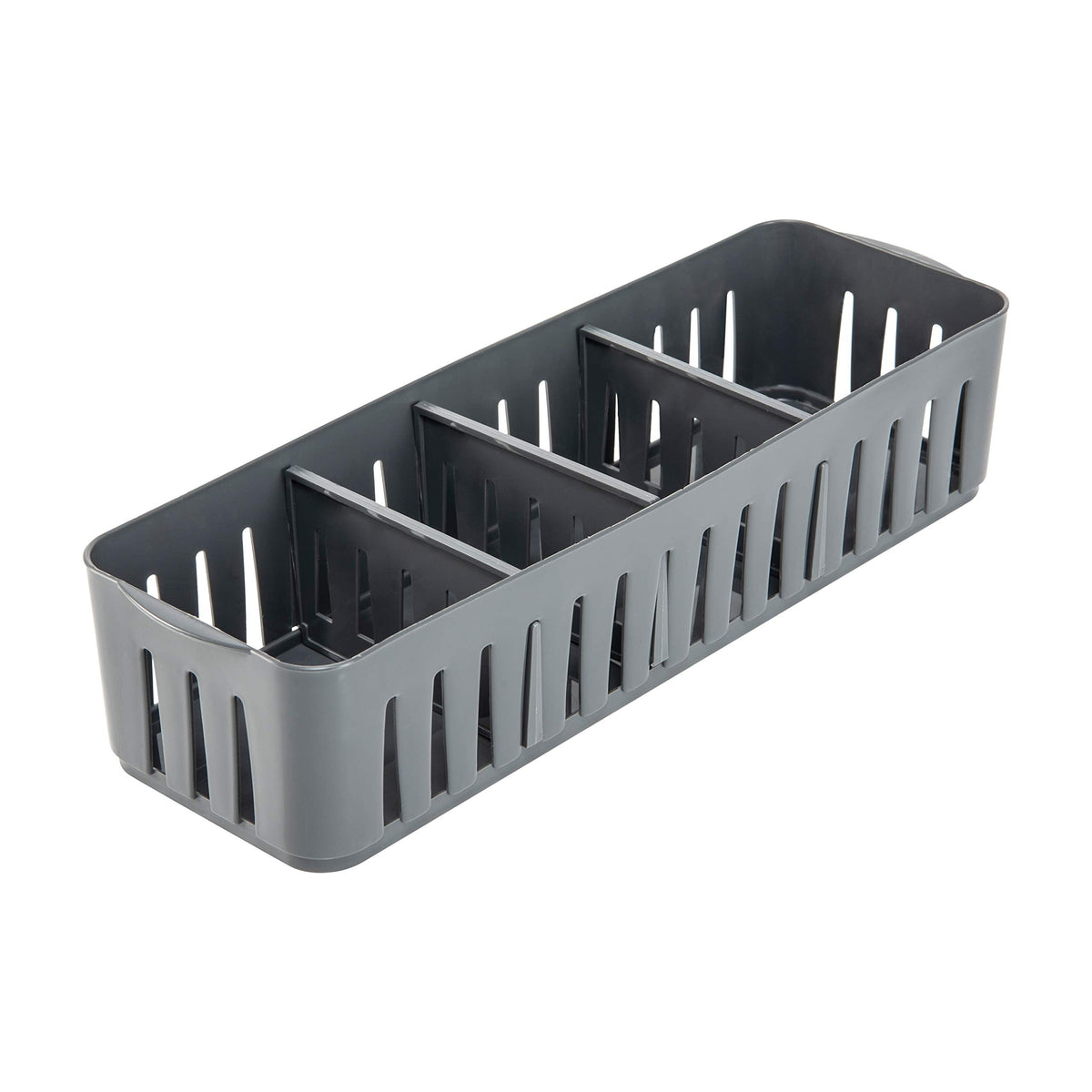 Simplify Stackable Organizer Bin with Adjustable Dividers, 4 Compartment Storage Basket, Good for Office, Home & Dorm, Polypropylene, Grey, 1 Pack