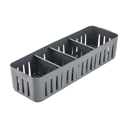 Simplify Stackable Organizer Bin with Adjustable Dividers, 4 Compartment Storage Basket, Good for Office, Home & Dorm, Polypropylene, Grey, 1 Pack